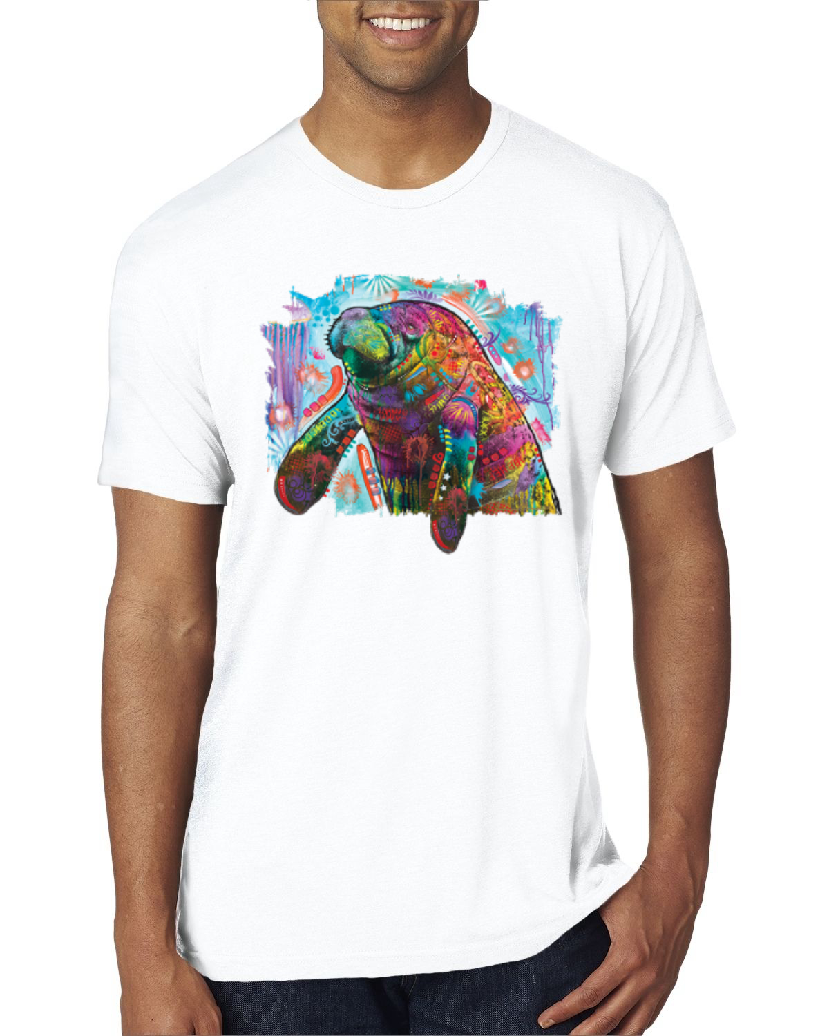 Camiseta Dean Russo Diseño Manatí Pintado Arco Iris para Hombre Premium Tri Mezcla - Imagen 11 de 11