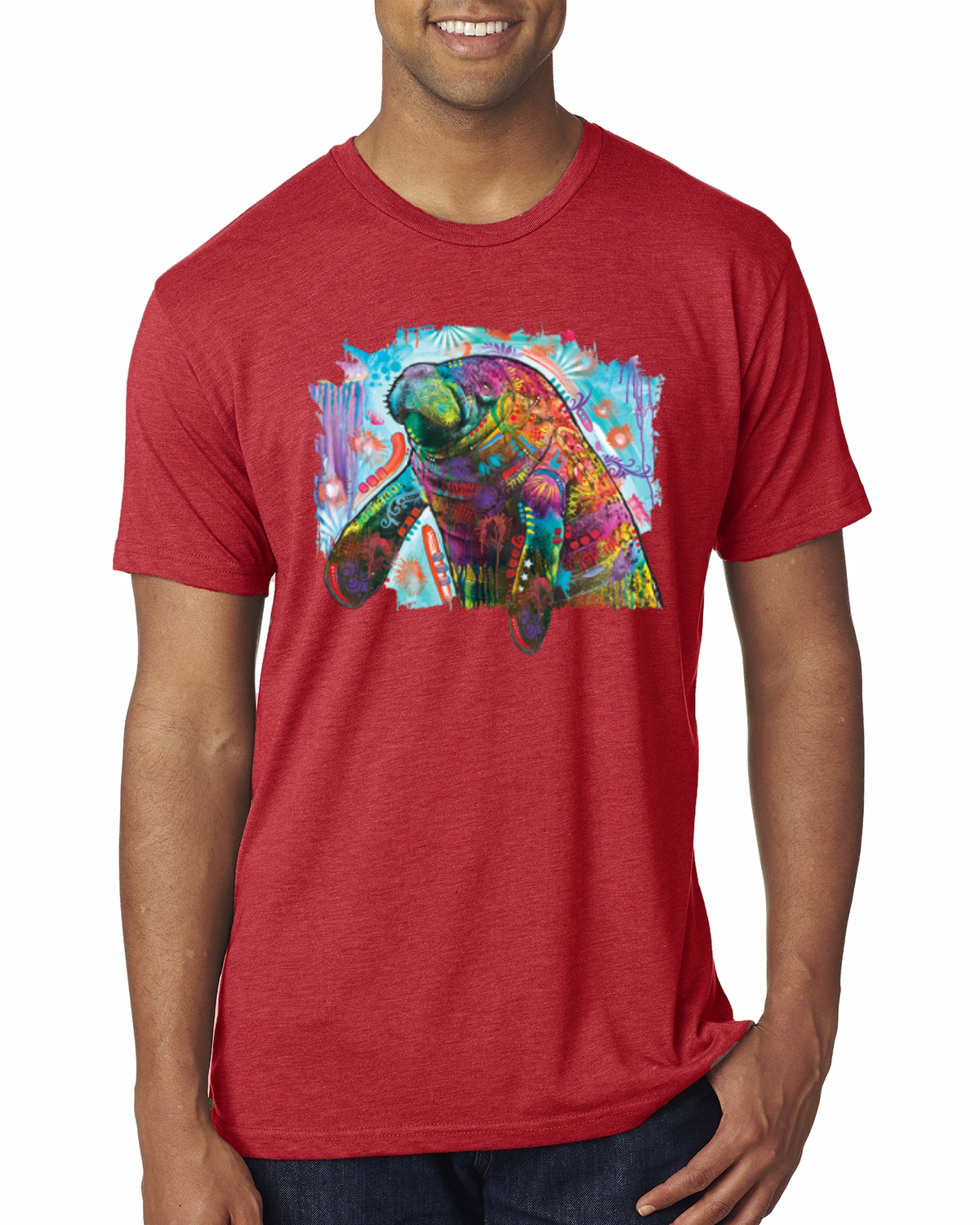 Camiseta Dean Russo Diseño Manatí Pintado Arco Iris para Hombre Premium Tri Mezcla - Imagen 7 de 11