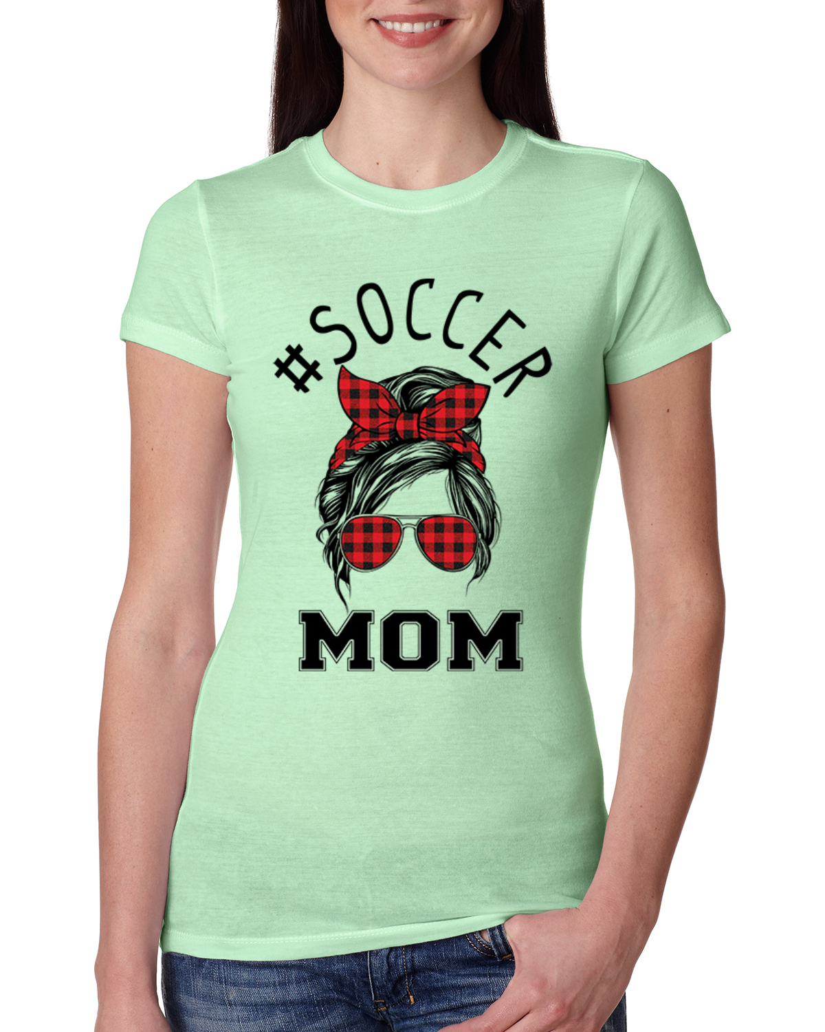 Camiseta Mom Life Fútbol Cabello Desordenado Bandana Día de la Madre Mujeres Calce Ajustado Junior - Imagen 7 de 9