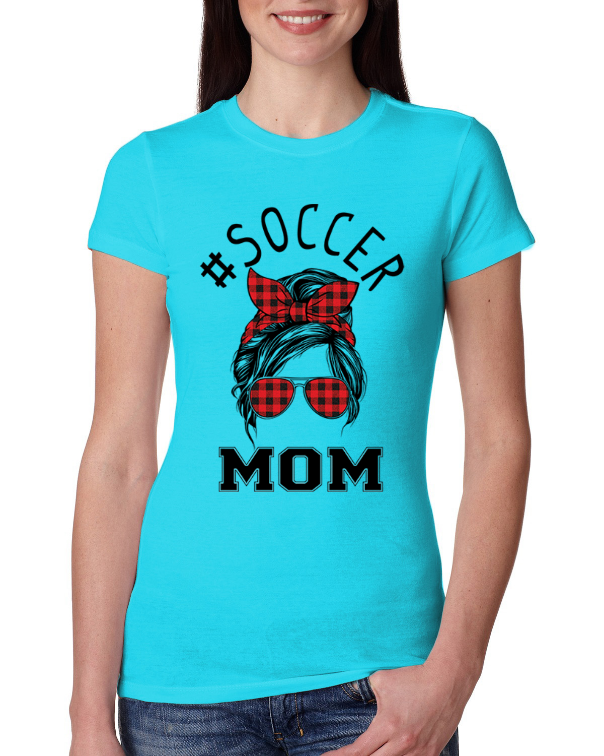 Camiseta Mom Life Fútbol Cabello Desordenado Bandana Día de la Madre Mujeres Calce Ajustado Junior - Imagen 9 de 9