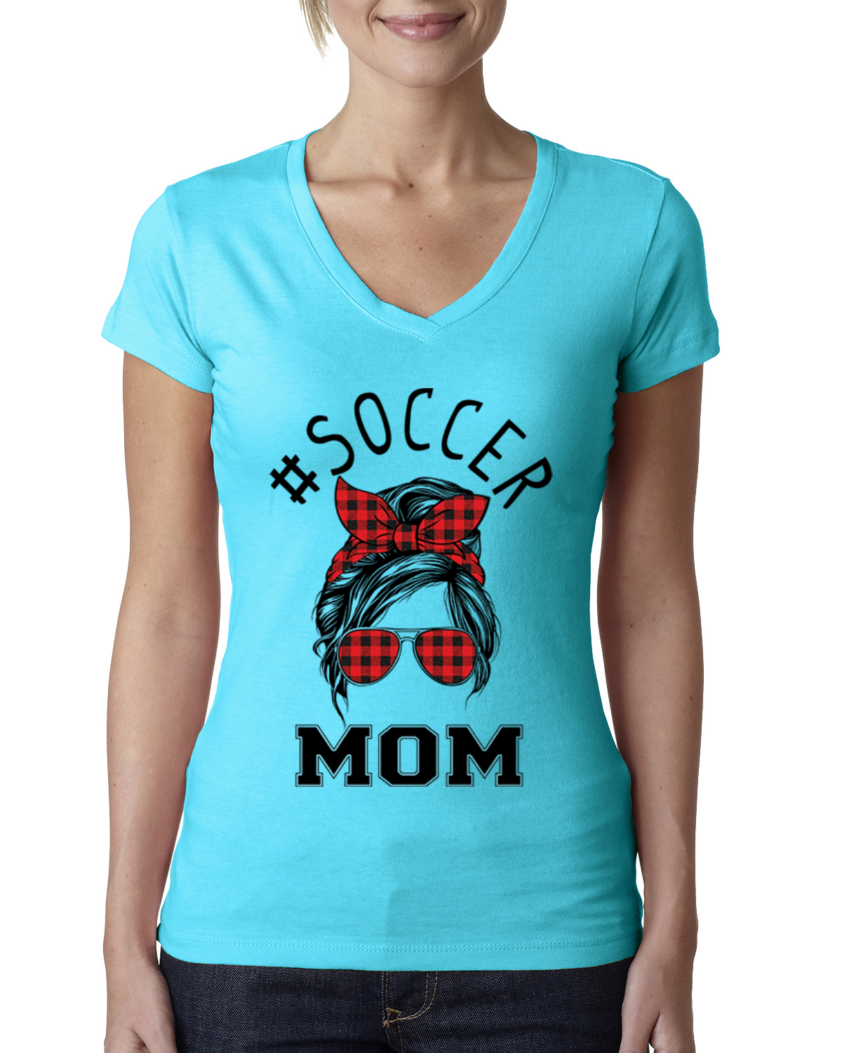 Camiseta Mom Life Fútbol Cabello Desordenado Bandana Día de la Madre Mujer Junior Cuello en V - Imagen 7 de 7