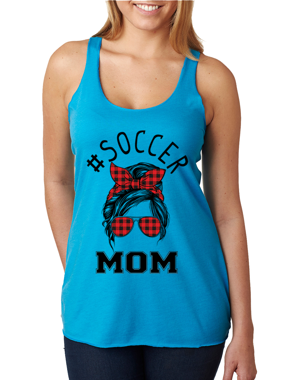 Top sin mangas Mom Life Soccer Cabello desordenado Bandana Día de las Madres Tri-Blend Racerback - Imagen 8 de 9