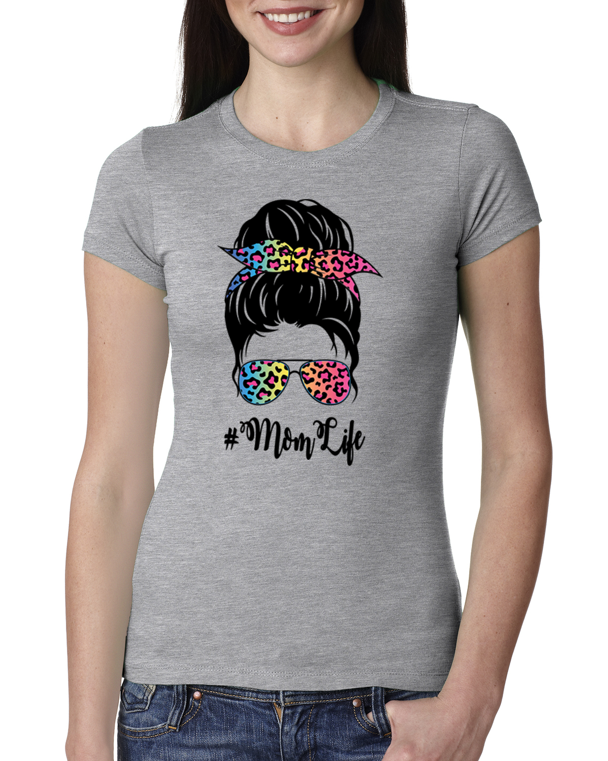 Camiseta Mom Life Cabello Desordenado Bandana Día de la Madre Mujeres Calce Ajustado Junior - Imagen 3 de 9