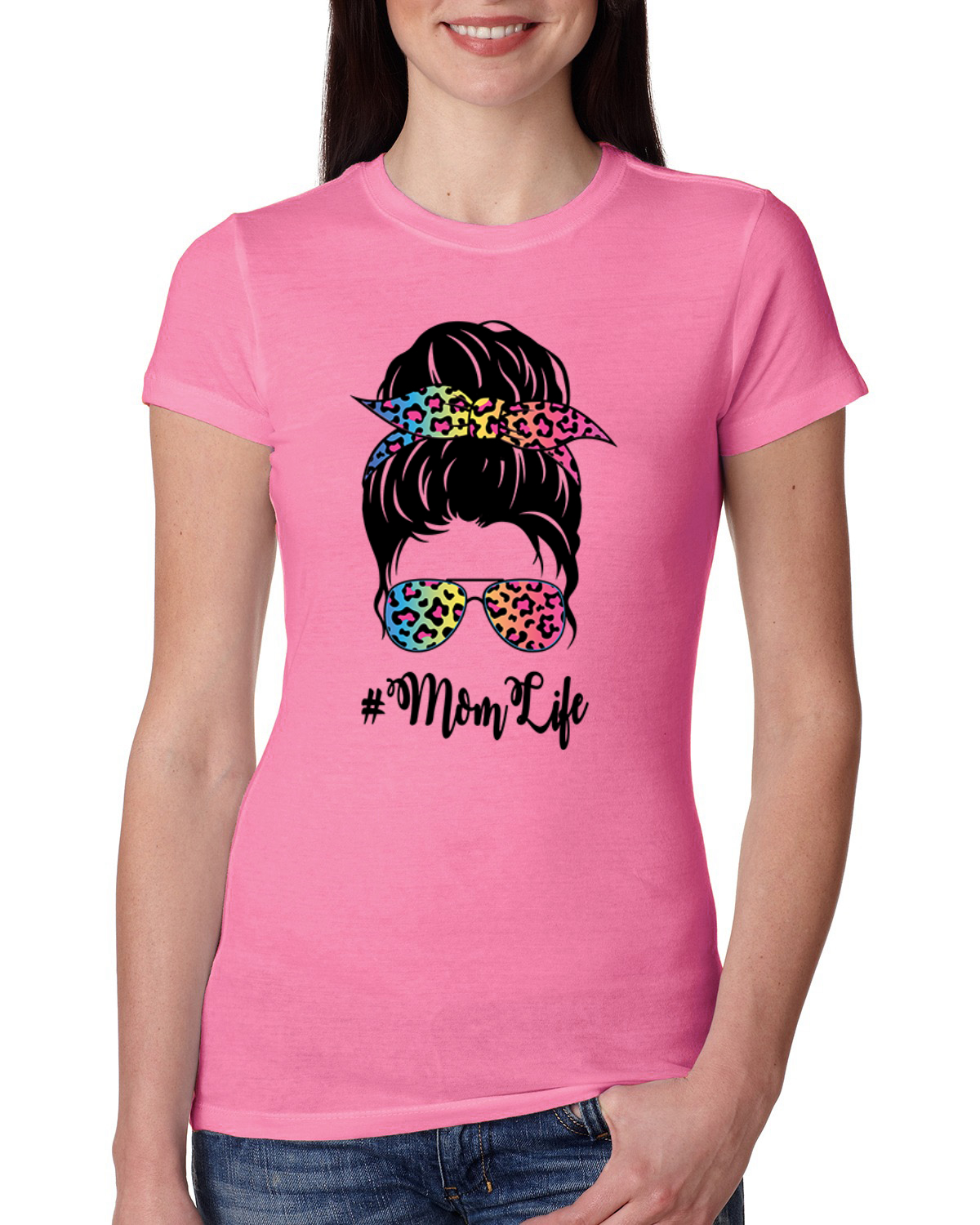 Camiseta Mom Life Cabello Desordenado Bandana Día de la Madre Mujeres Calce Ajustado Junior - Imagen 6 de 9