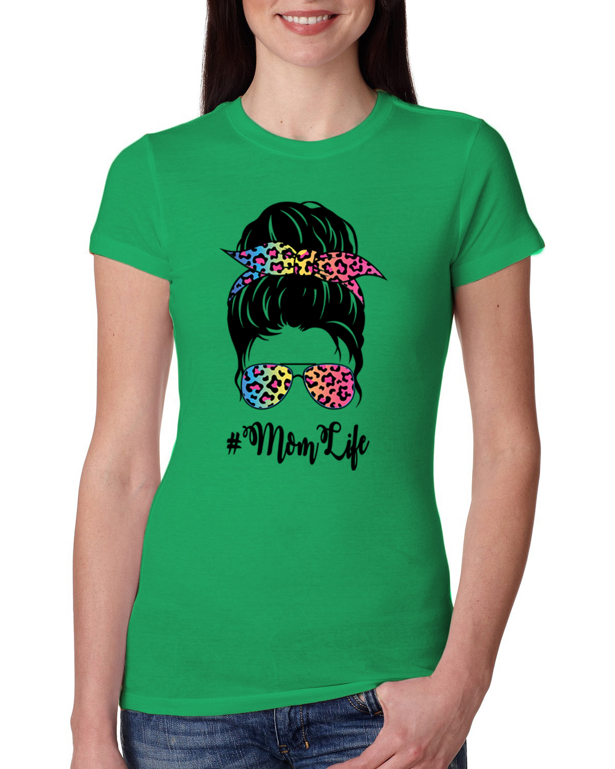 Camiseta Mom Life Cabello Desordenado Bandana Día de la Madre Mujeres Calce Ajustado Junior - Imagen 4 de 9