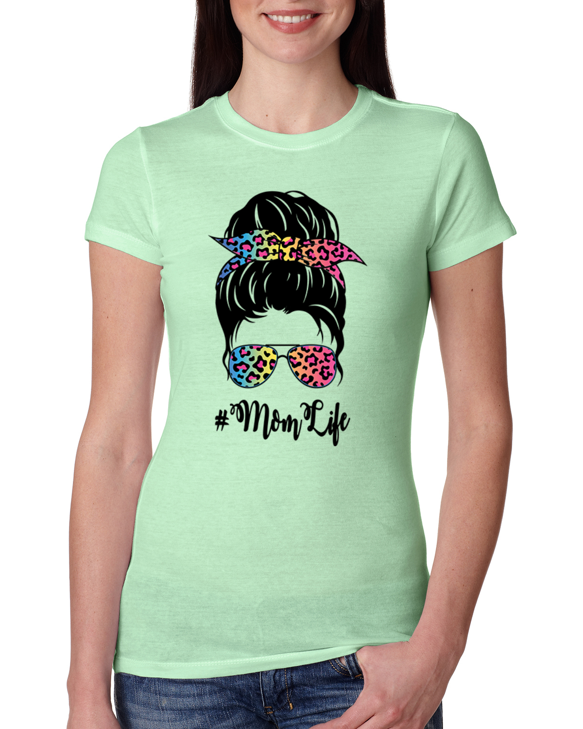 Camiseta Mom Life Cabello Desordenado Bandana Día de la Madre Mujeres Calce Ajustado Junior - Imagen 7 de 9
