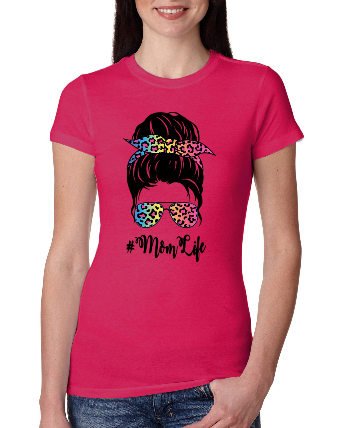 Camiseta Mom Life Cabello Desordenado Bandana Día de la Madre Mujeres Calce Ajustado Junior - Imagen 8 de 9