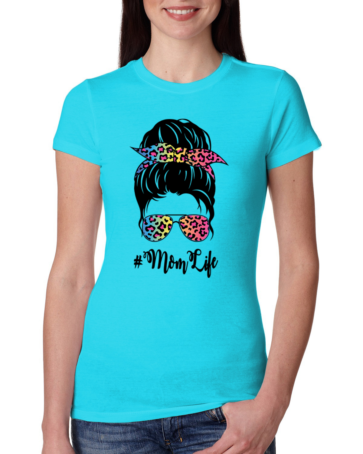 Camiseta Mom Life Cabello Desordenado Bandana Día de la Madre Mujeres Calce Ajustado Junior - Imagen 9 de 9