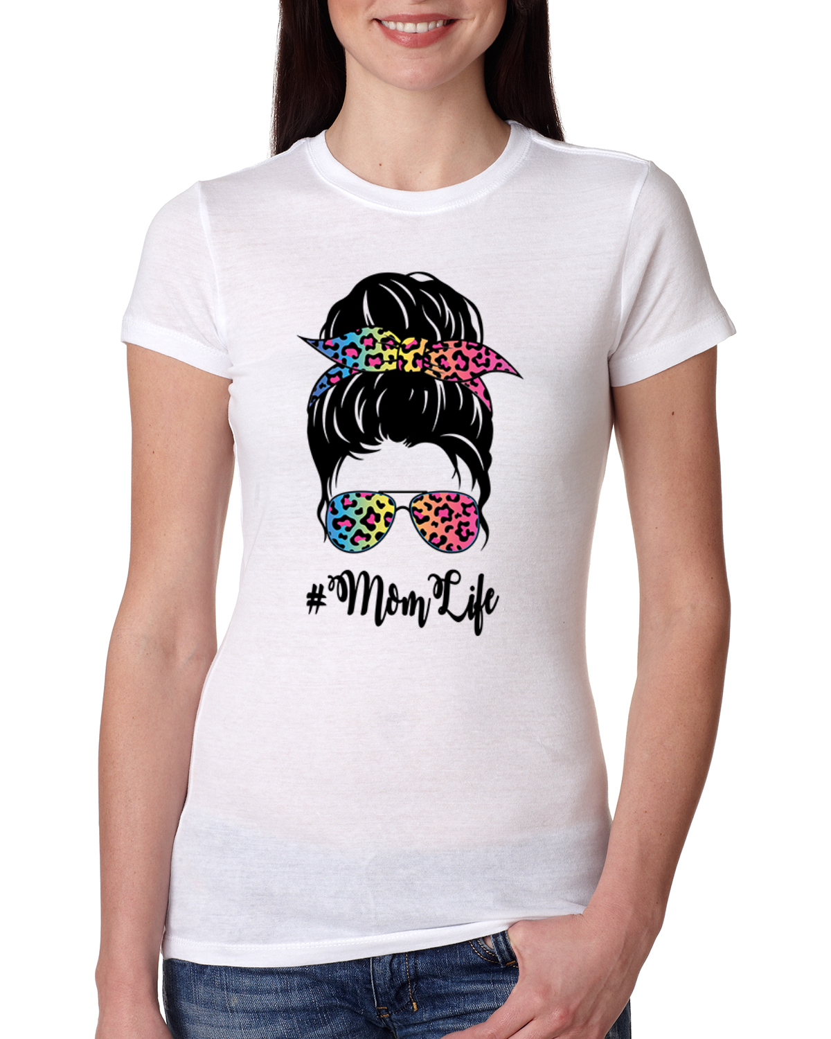 Camiseta Mom Life Cabello Desordenado Bandana Día de la Madre Mujeres Calce Ajustado Junior - Imagen 5 de 9