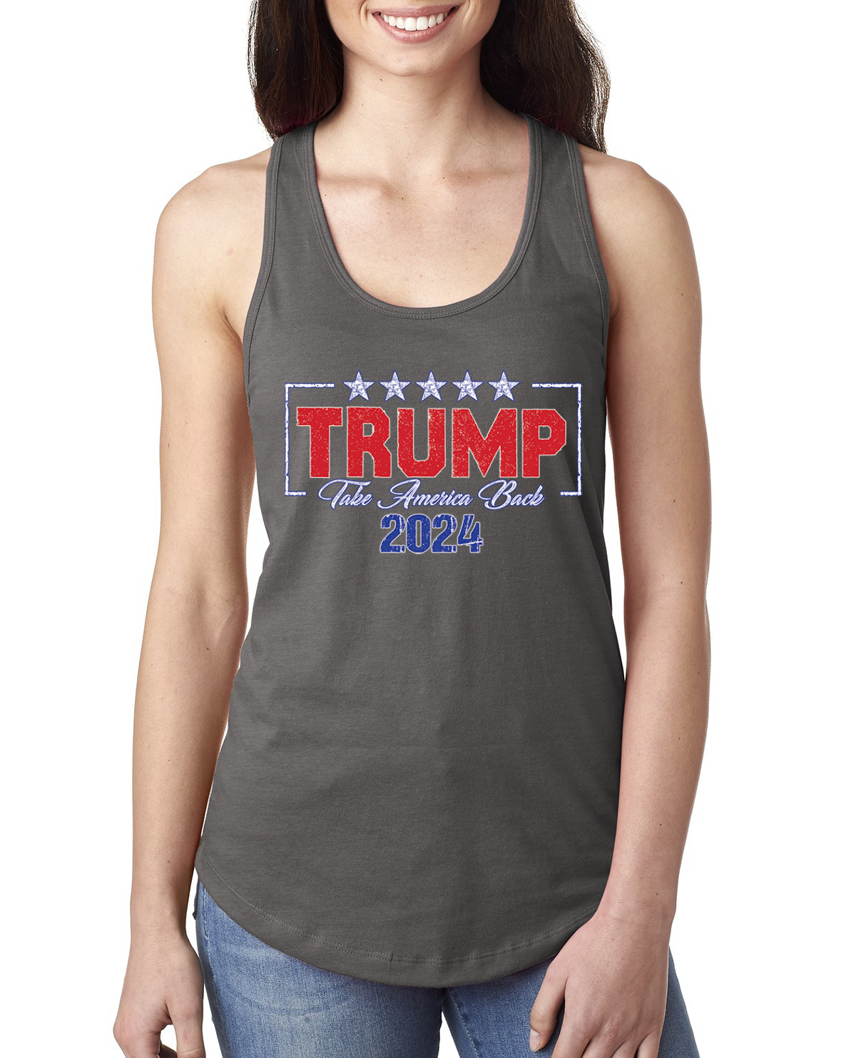Trump 2024 Take America Back Political Ladies Racerback Tank Top - Picture 8 of 10