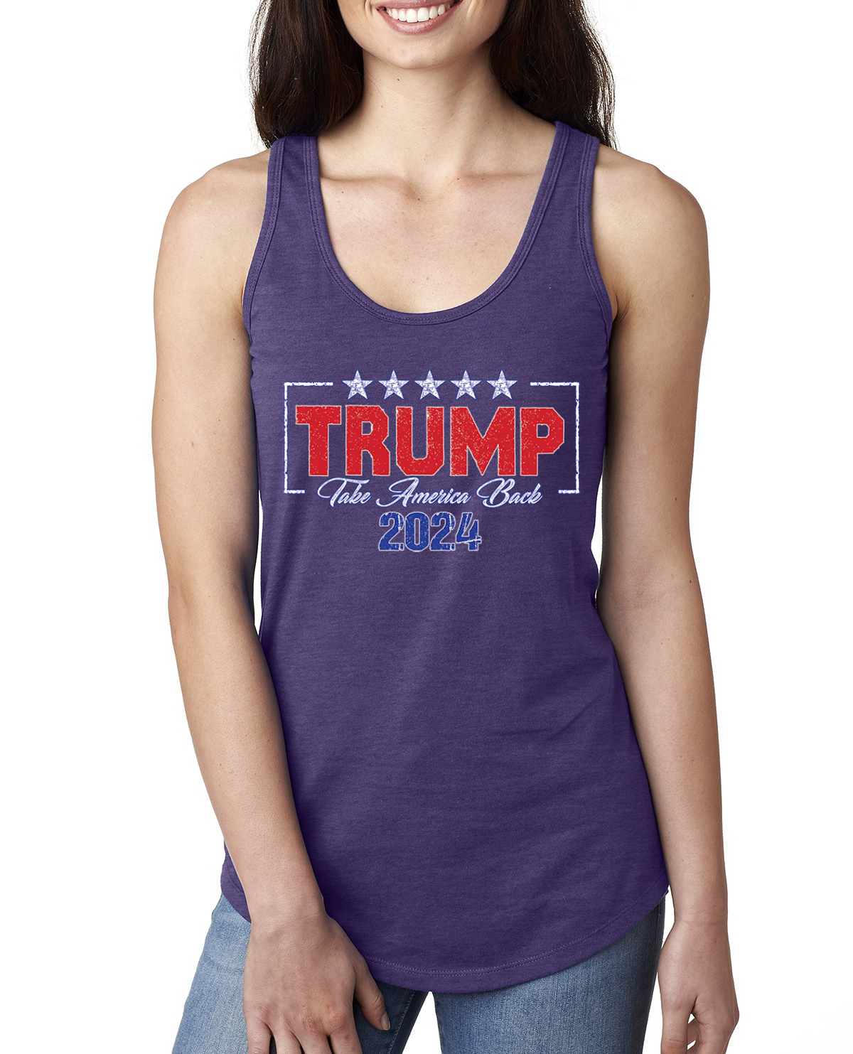 Trump 2024 Take America Back Political Ladies Racerback Tank Top - Picture 9 of 10