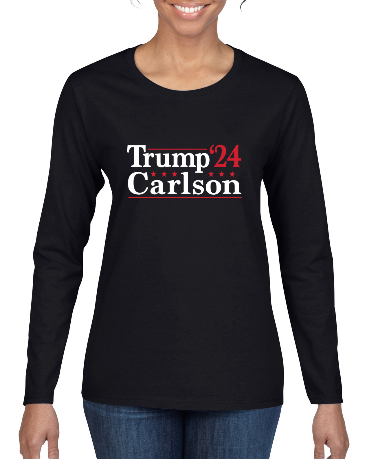 Trump Carlson Alliance 2024 Elections Political Women Long Sleeve Shirt - Picture 3 of 7