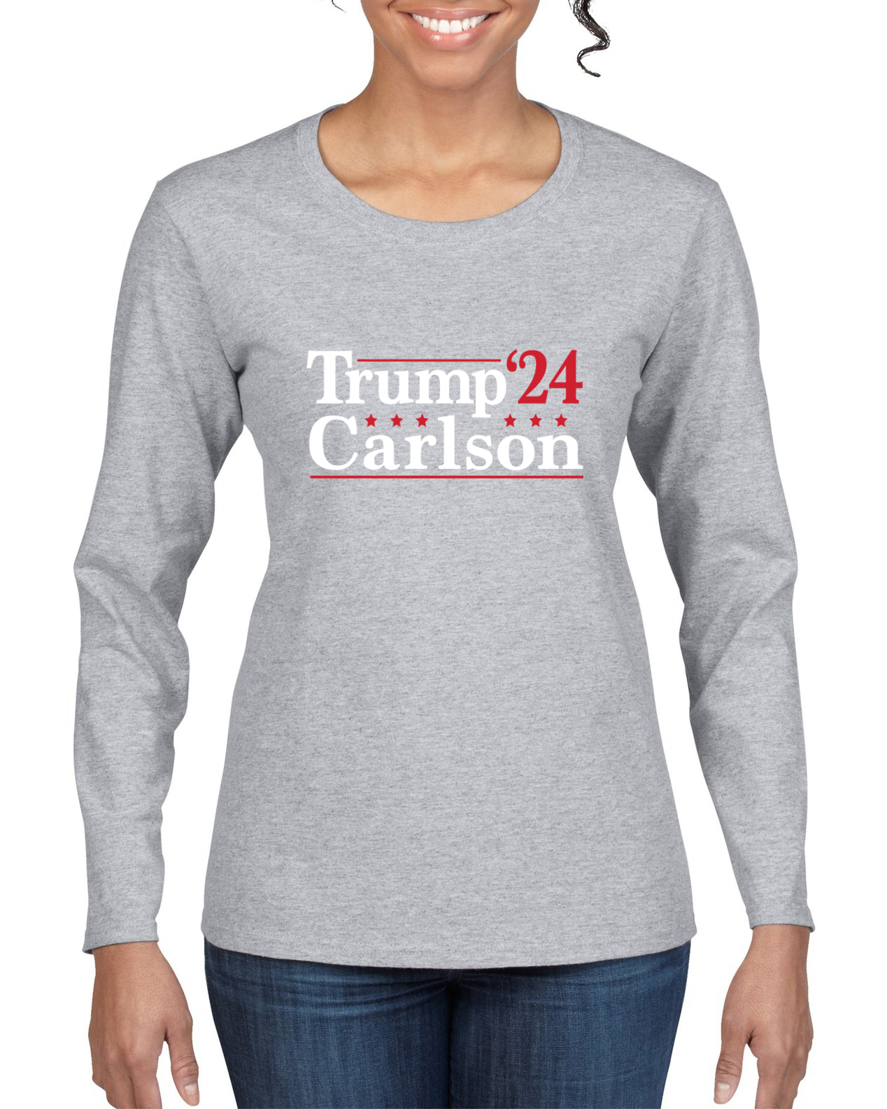 Trump Carlson Alliance 2024 Elections Political Women Long Sleeve Shirt - Picture 4 of 7