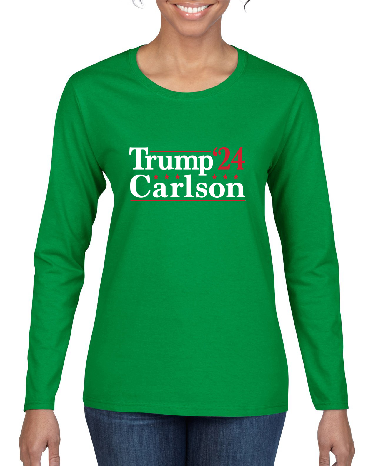 Trump Carlson Alliance 2024 Elections Political Women Long Sleeve Shirt - Picture 5 of 7