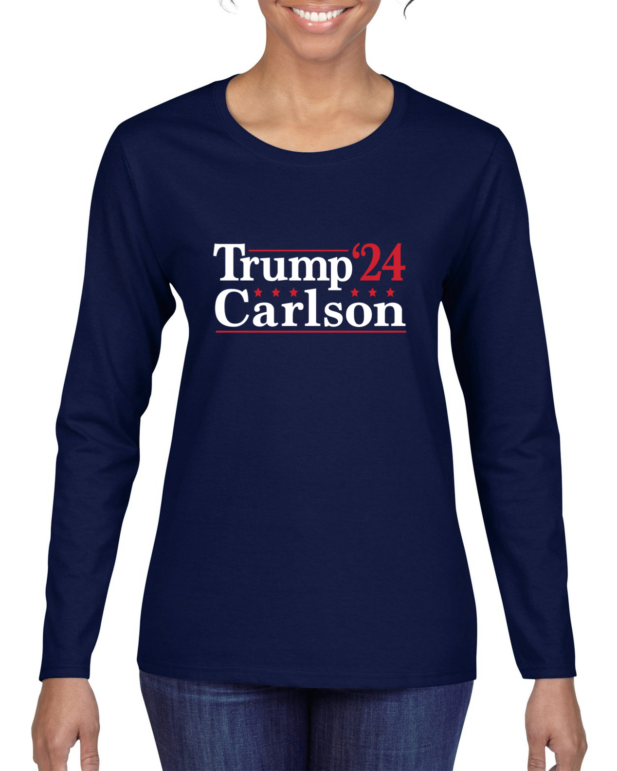 Trump Carlson Alliance 2024 Elections Political Women Long Sleeve Shirt - Picture 6 of 7
