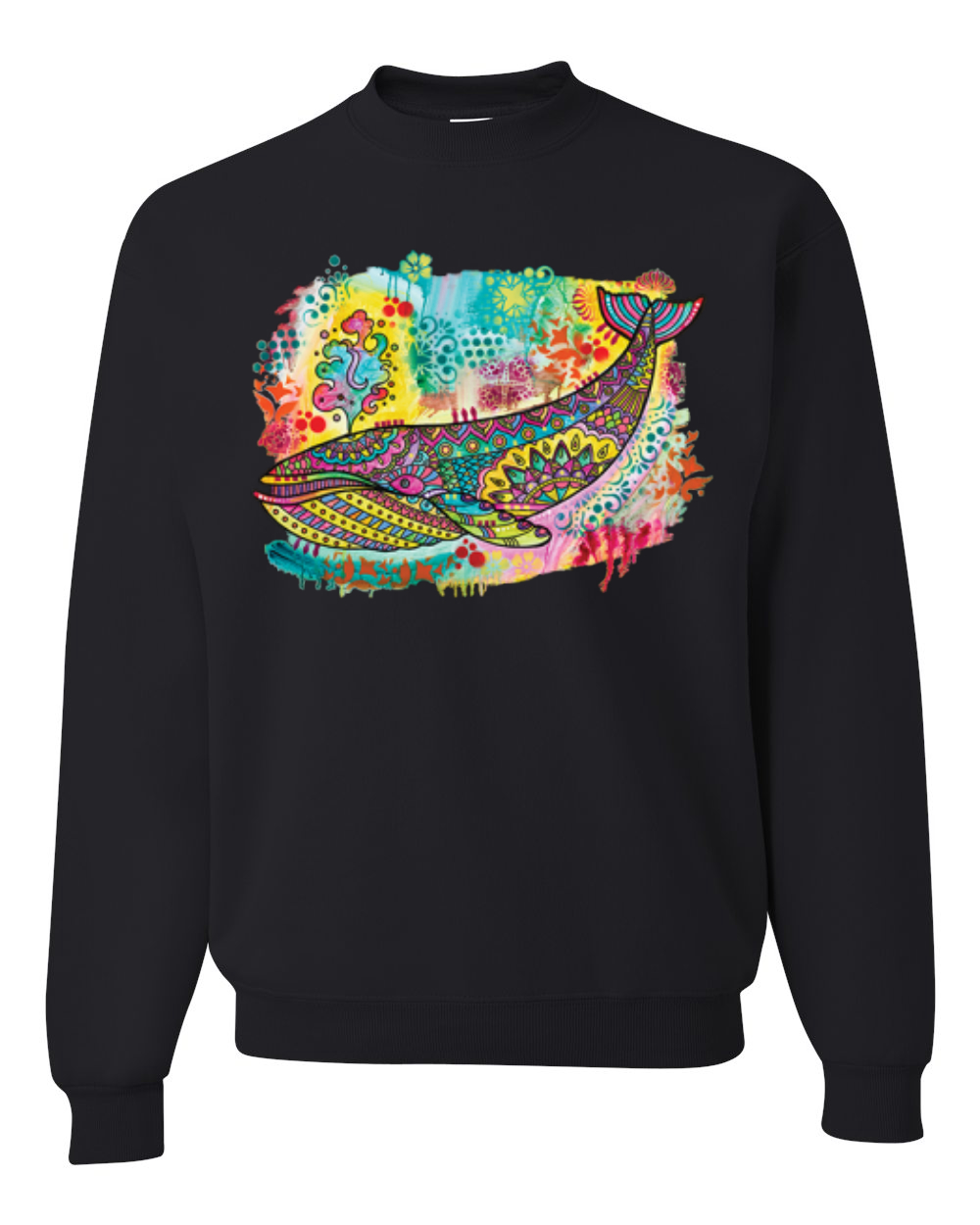 Sudadera de cuello redondo unisex diseño de ballena azul pintada arco iris - Imagen 2 de 11