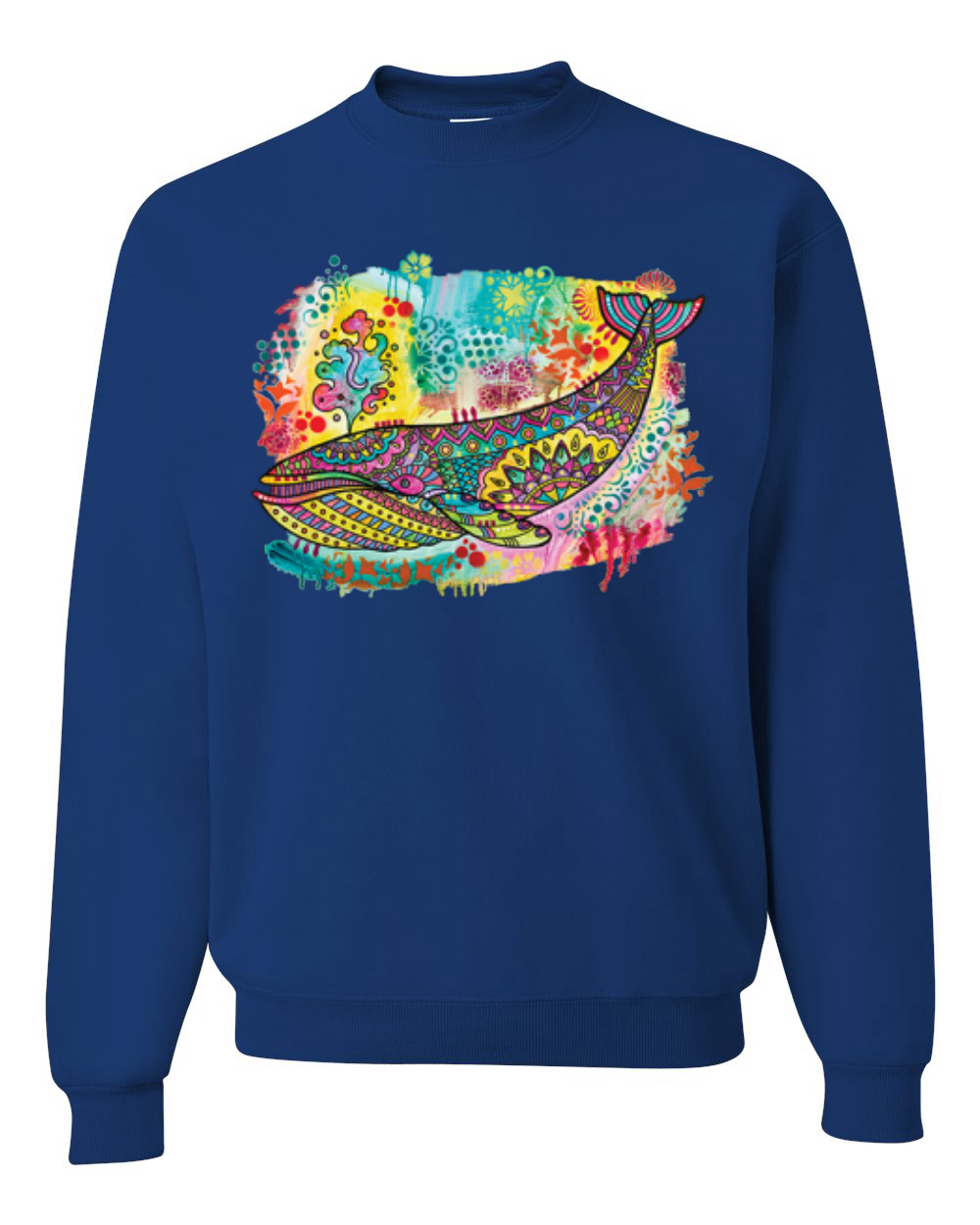 Sudadera de cuello redondo unisex diseño de ballena azul pintada arco iris - Imagen 8 de 11