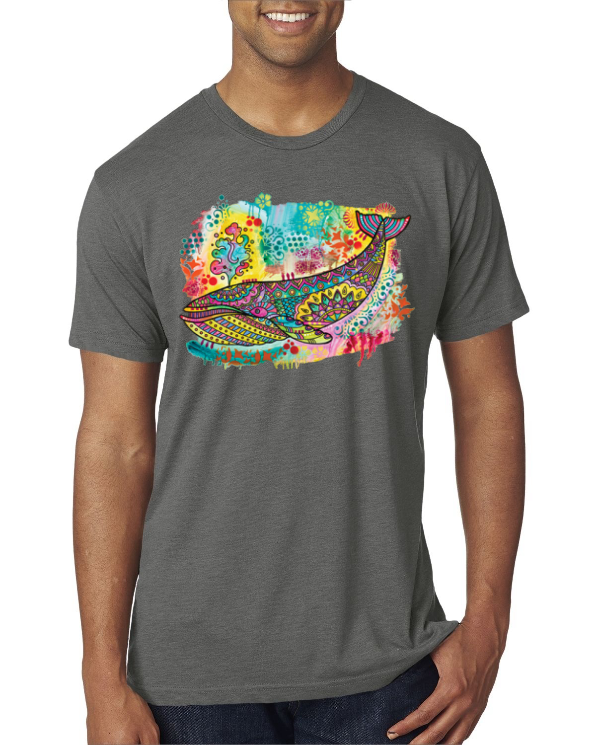 Camiseta Dean Russo Diseño de Ballena Azul Pintada Arco Iris para Hombre Premium Tri Mezcla - Imagen 10 de 11