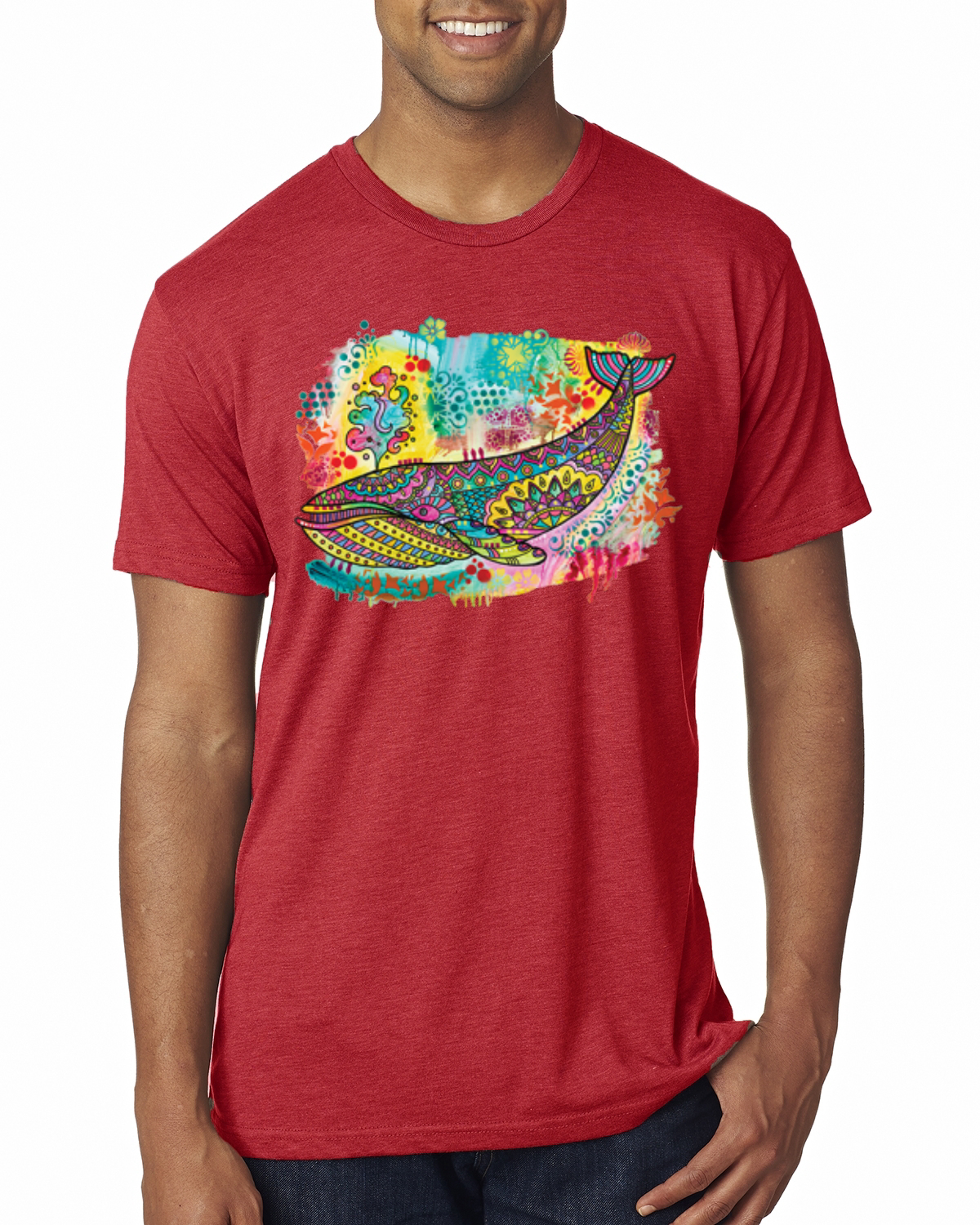 Camiseta Dean Russo Diseño de Ballena Azul Pintada Arco Iris para Hombre Premium Tri Mezcla - Imagen 7 de 11