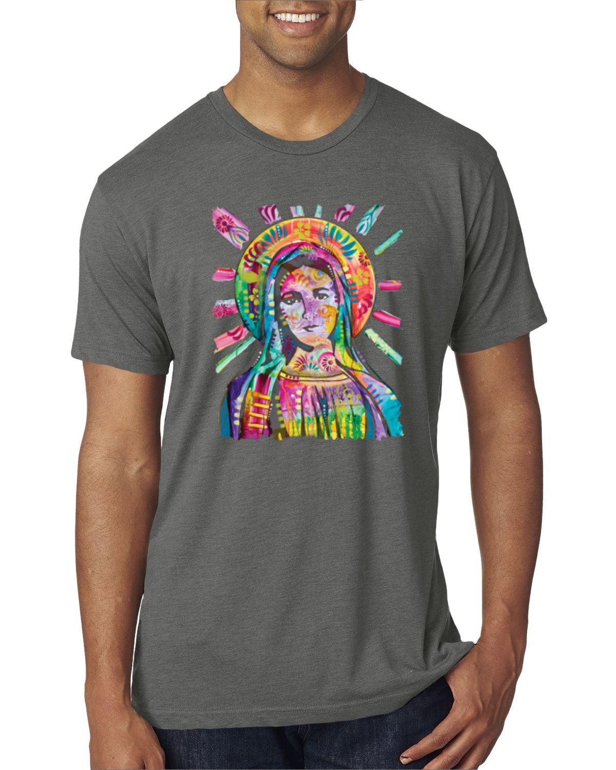 Camiseta Arco Iris Pintada Madre Mary Dean Russo Diseño Hombres Premium Tri Mezcla - Imagen 10 de 11