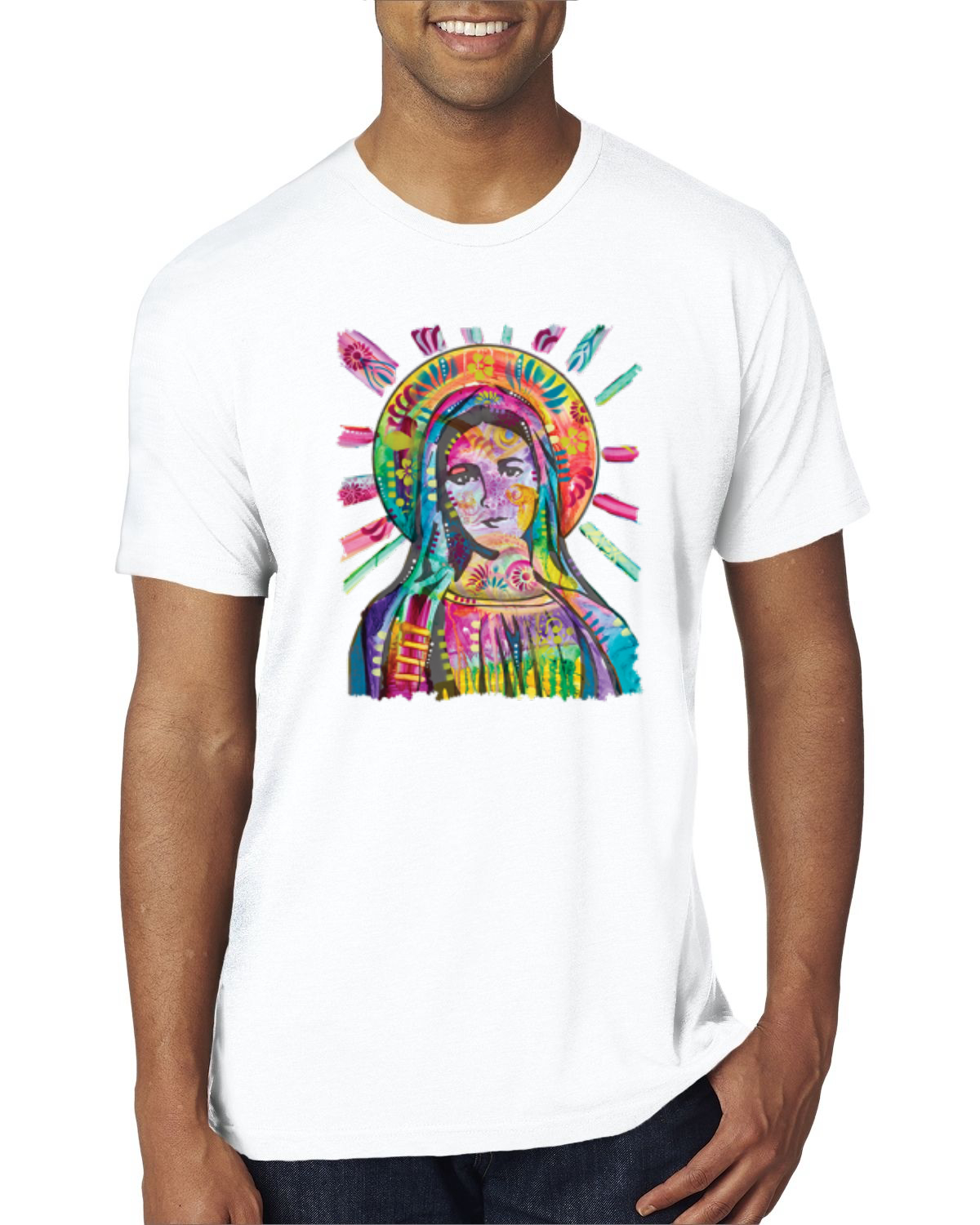 Camiseta Arco Iris Pintada Madre Mary Dean Russo Diseño Hombres Premium Tri Mezcla - Imagen 11 de 11