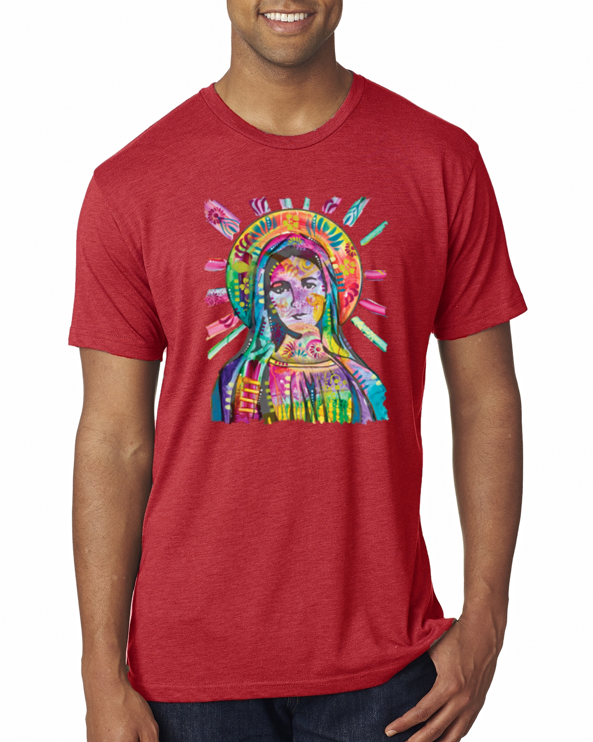 Camiseta Arco Iris Pintada Madre Mary Dean Russo Diseño Hombres Premium Tri Mezcla - Imagen 7 de 11