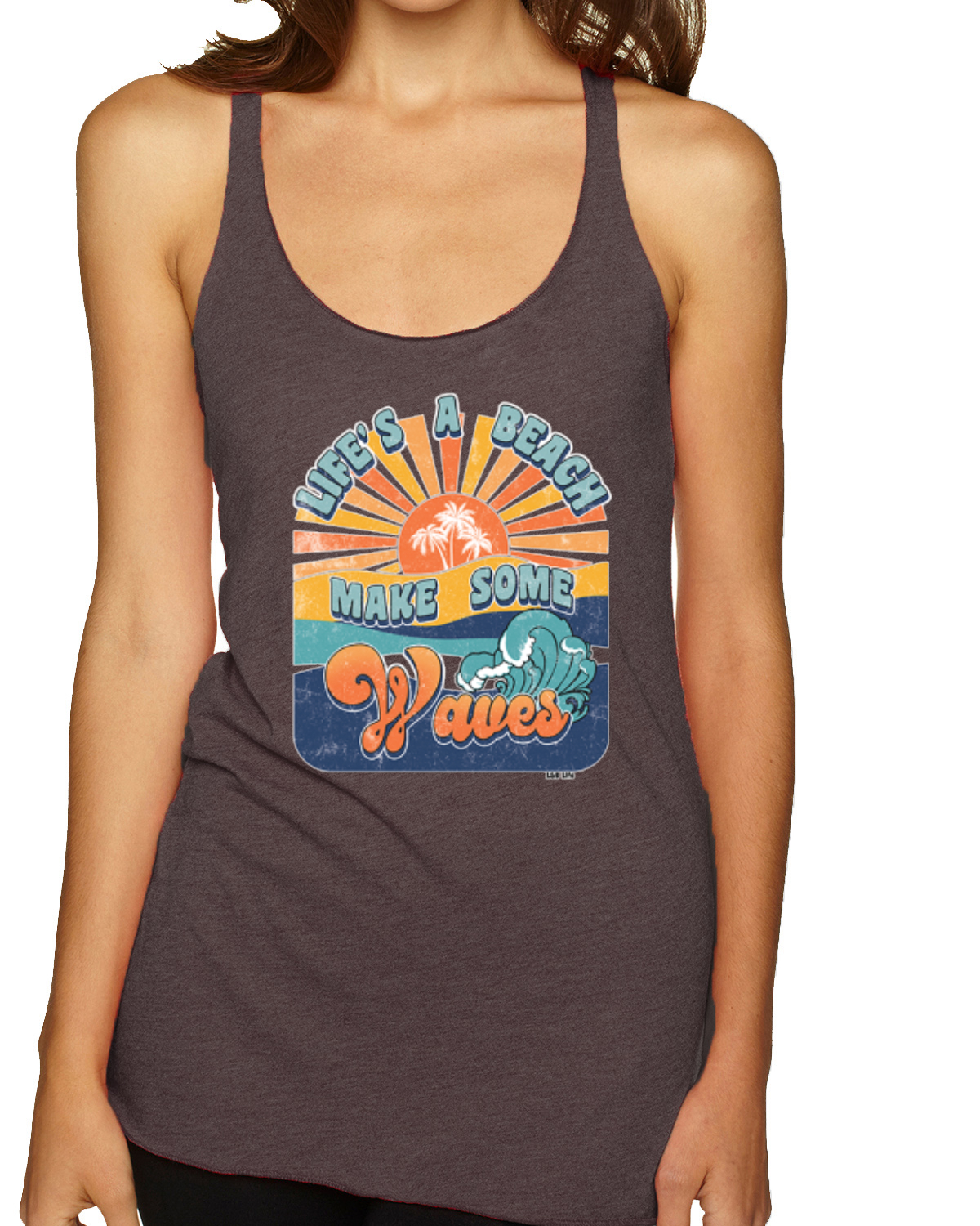 Vintage Lifes A Beach Make Some Waves Distress TriBlend Racerback Tank Top - Picture 3 of 12
