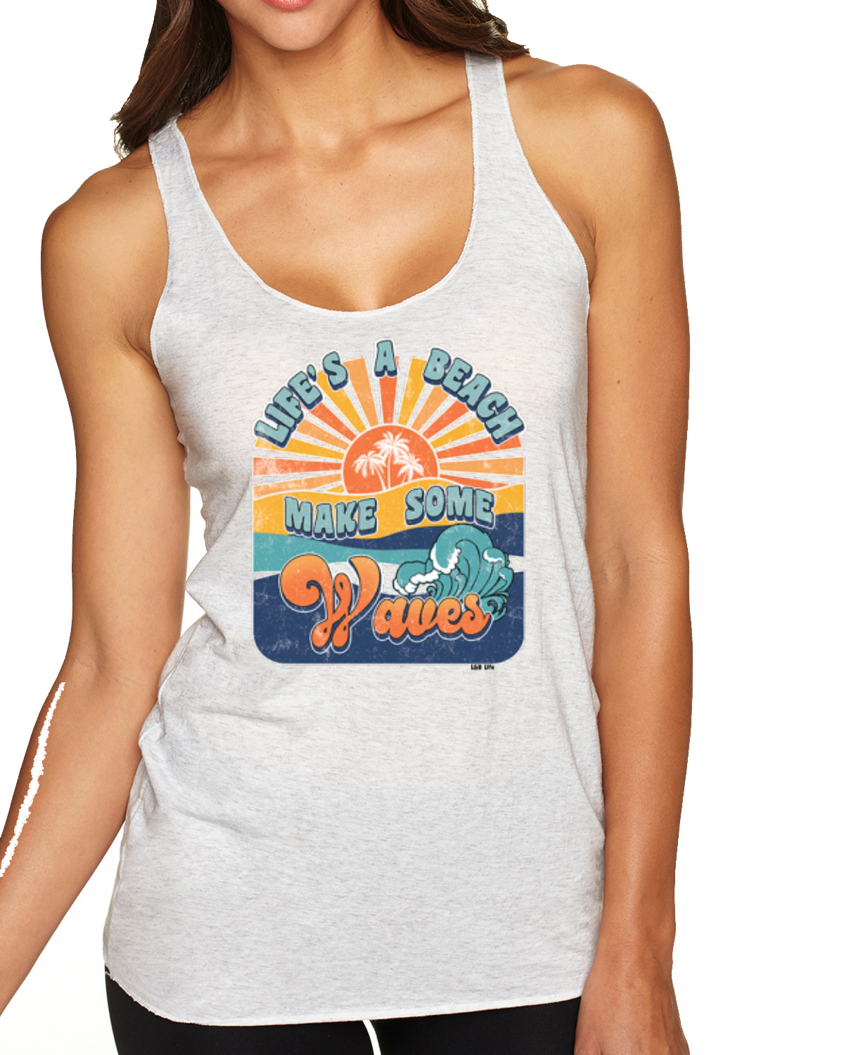 Vintage Lifes A Beach Make Some Waves Distress TriBlend Racerback Tank Top - Picture 5 of 12