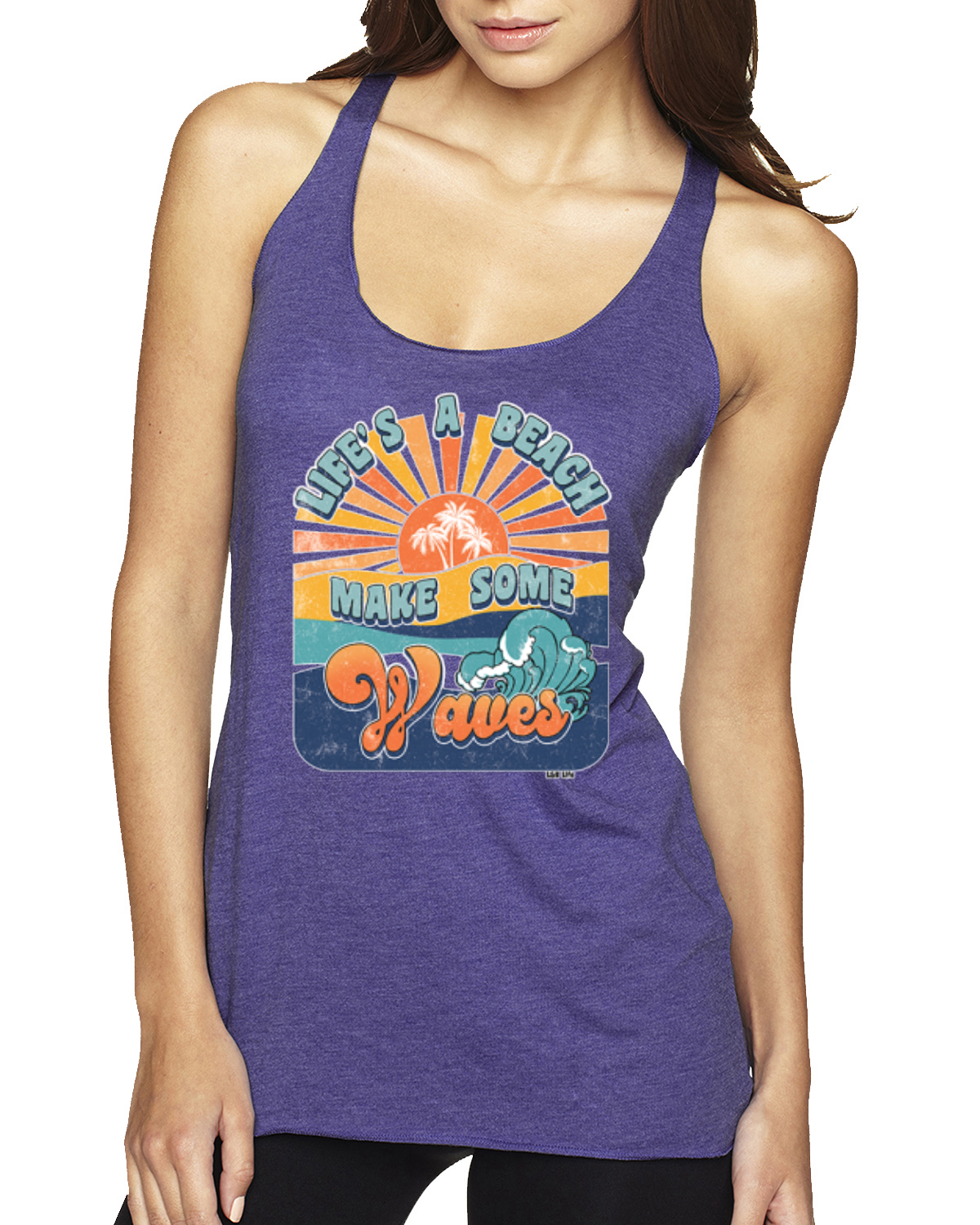 Vintage Lifes A Beach Make Some Waves Distress TriBlend Racerback Tank Top - Picture 4 of 12