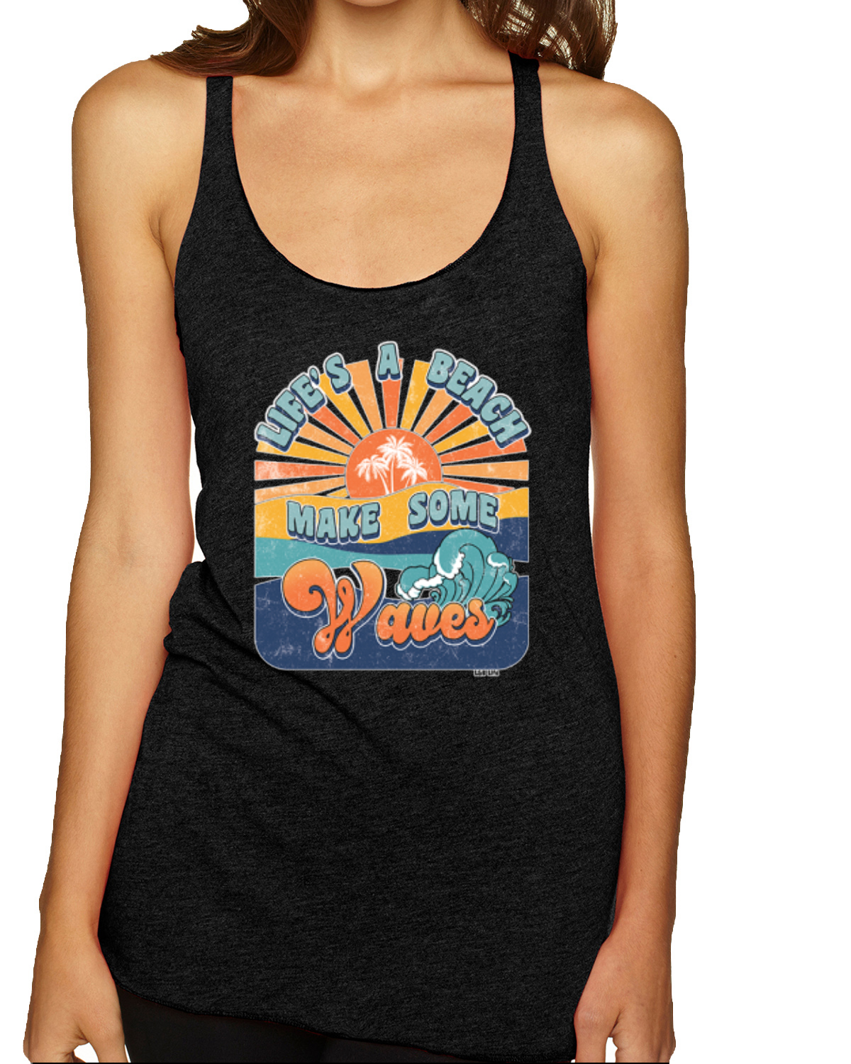 Vintage Lifes A Beach Make Some Waves Distress TriBlend Racerback Tank Top - Picture 7 of 12
