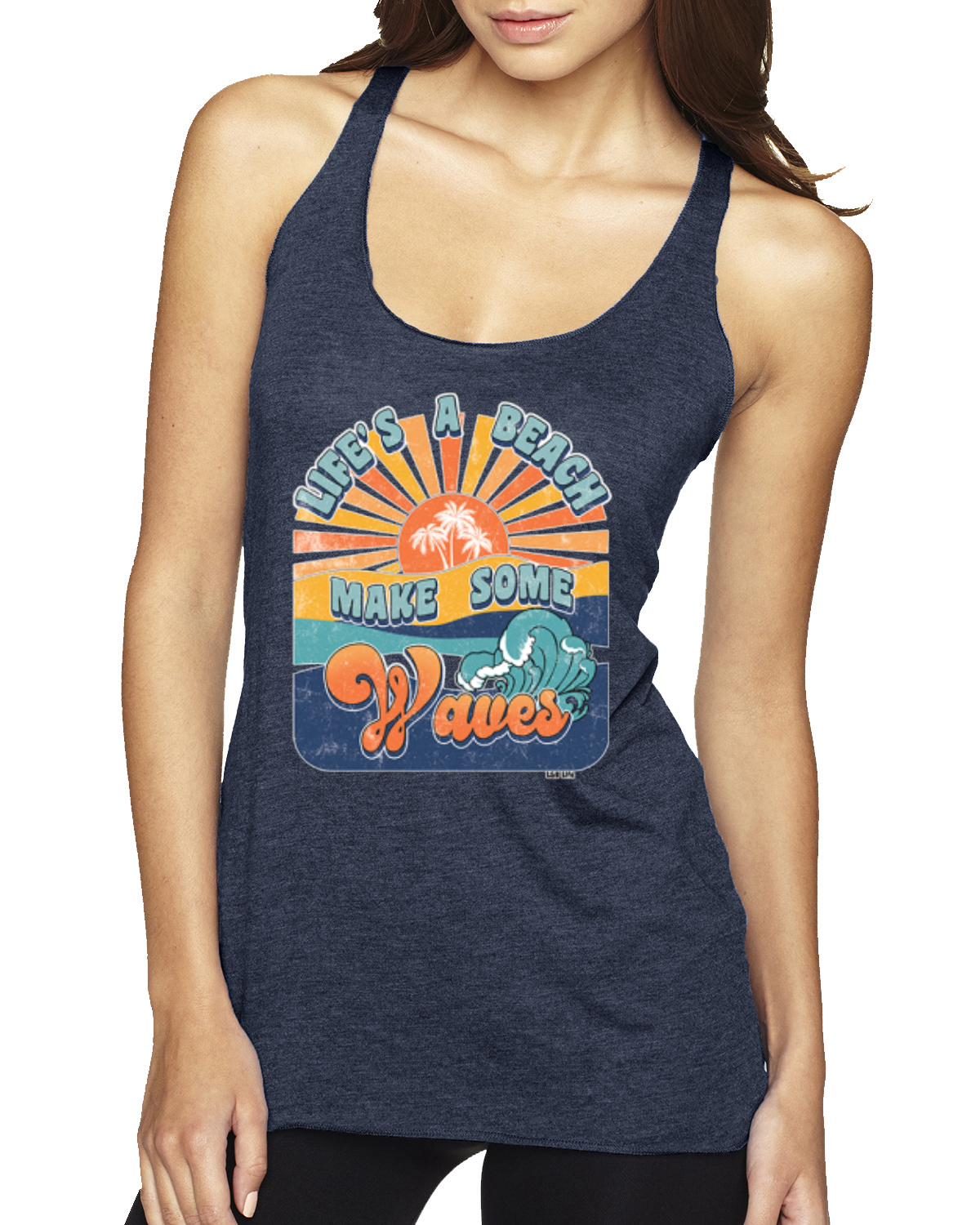 Vintage Lifes A Beach Make Some Waves Distress TriBlend Racerback Tank Top - Picture 8 of 12