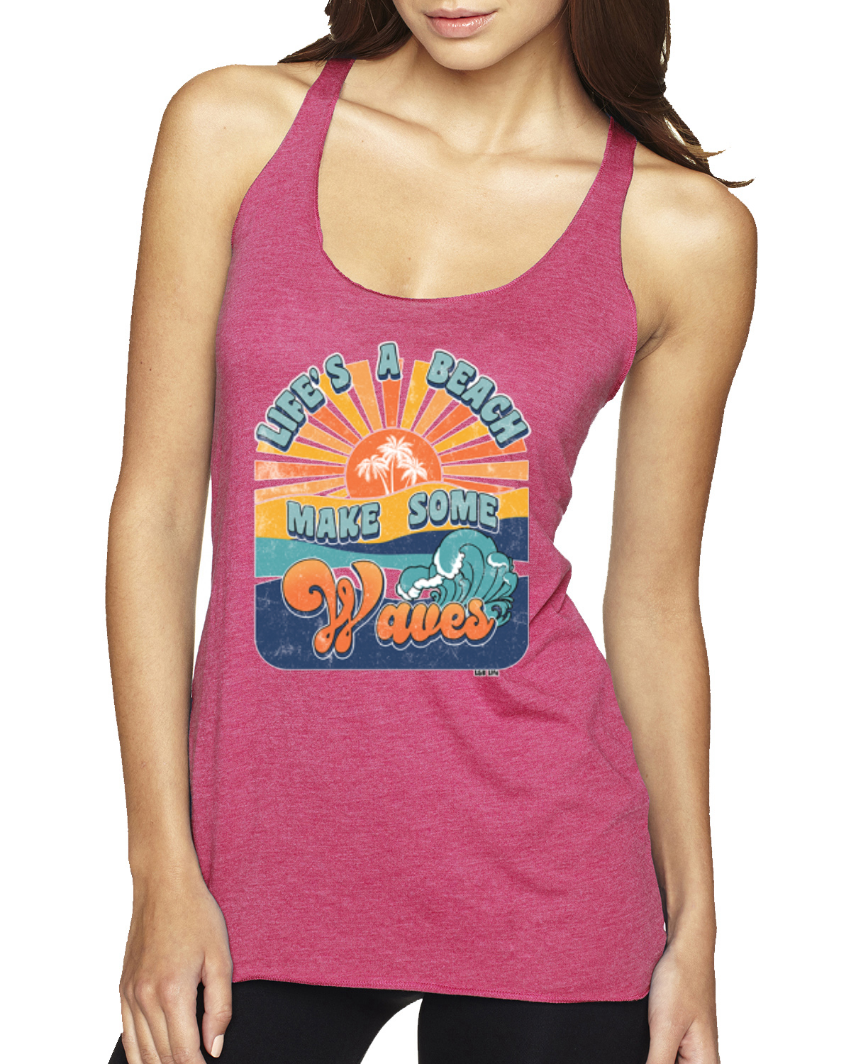 Vintage Lifes A Beach Make Some Waves Distress TriBlend Racerback Tank Top - Picture 11 of 12