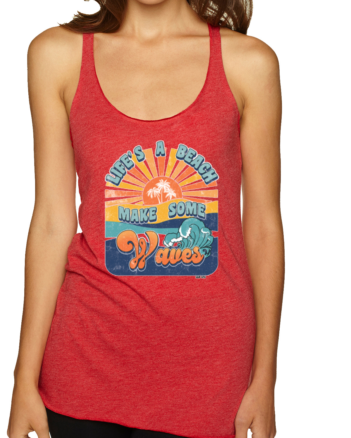 Vintage Lifes A Beach Make Some Waves Distress TriBlend Racerback Tank Top - Picture 9 of 12
