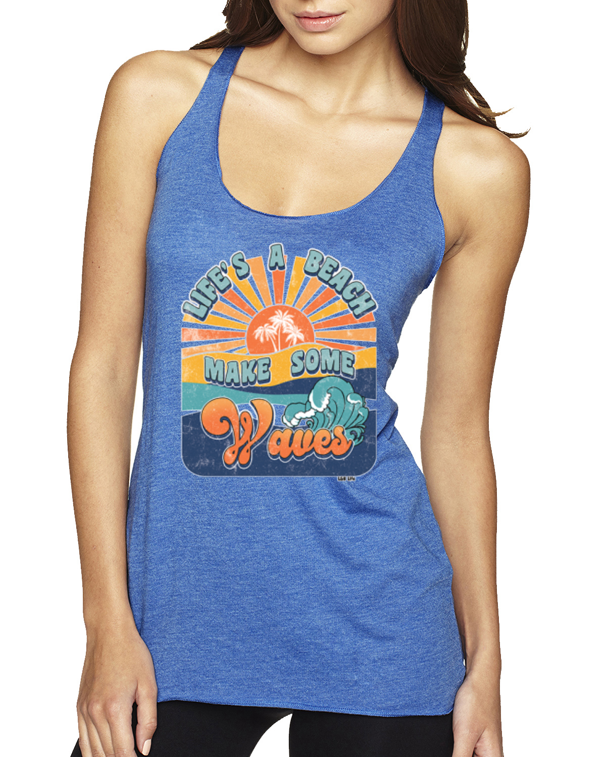 Vintage Lifes A Beach Make Some Waves Distress TriBlend Racerback Tank Top - Picture 10 of 12