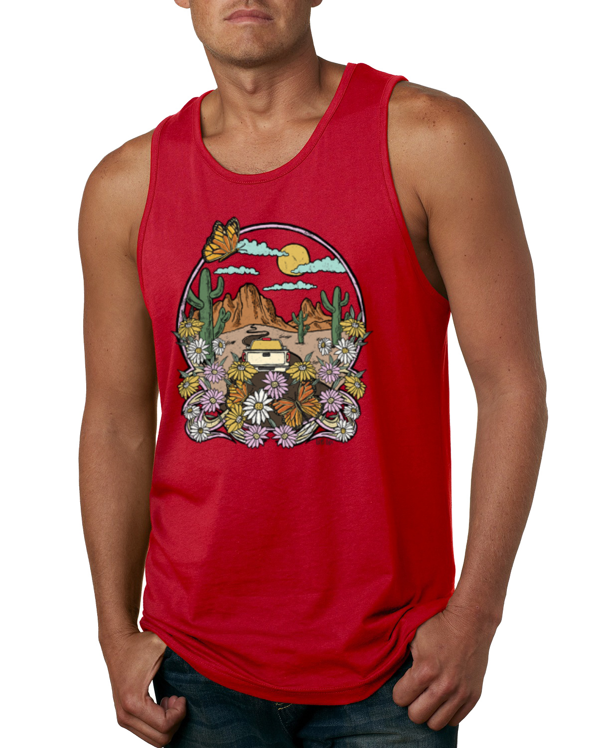 Camiseta sin mangas Paisaje de moda con margaritas cactus monarca mariposa hombre - Imagen 7 de 9