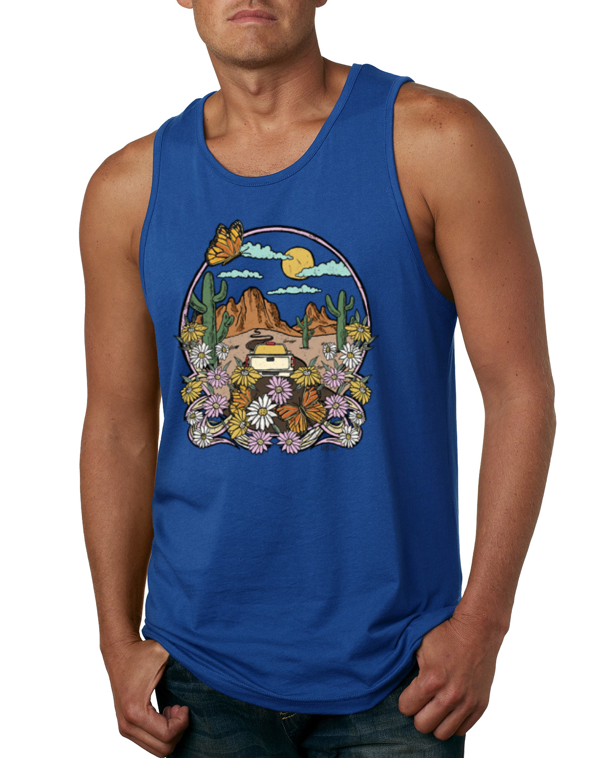 Camiseta sin mangas Paisaje de moda con margaritas cactus monarca mariposa hombre - Imagen 8 de 9