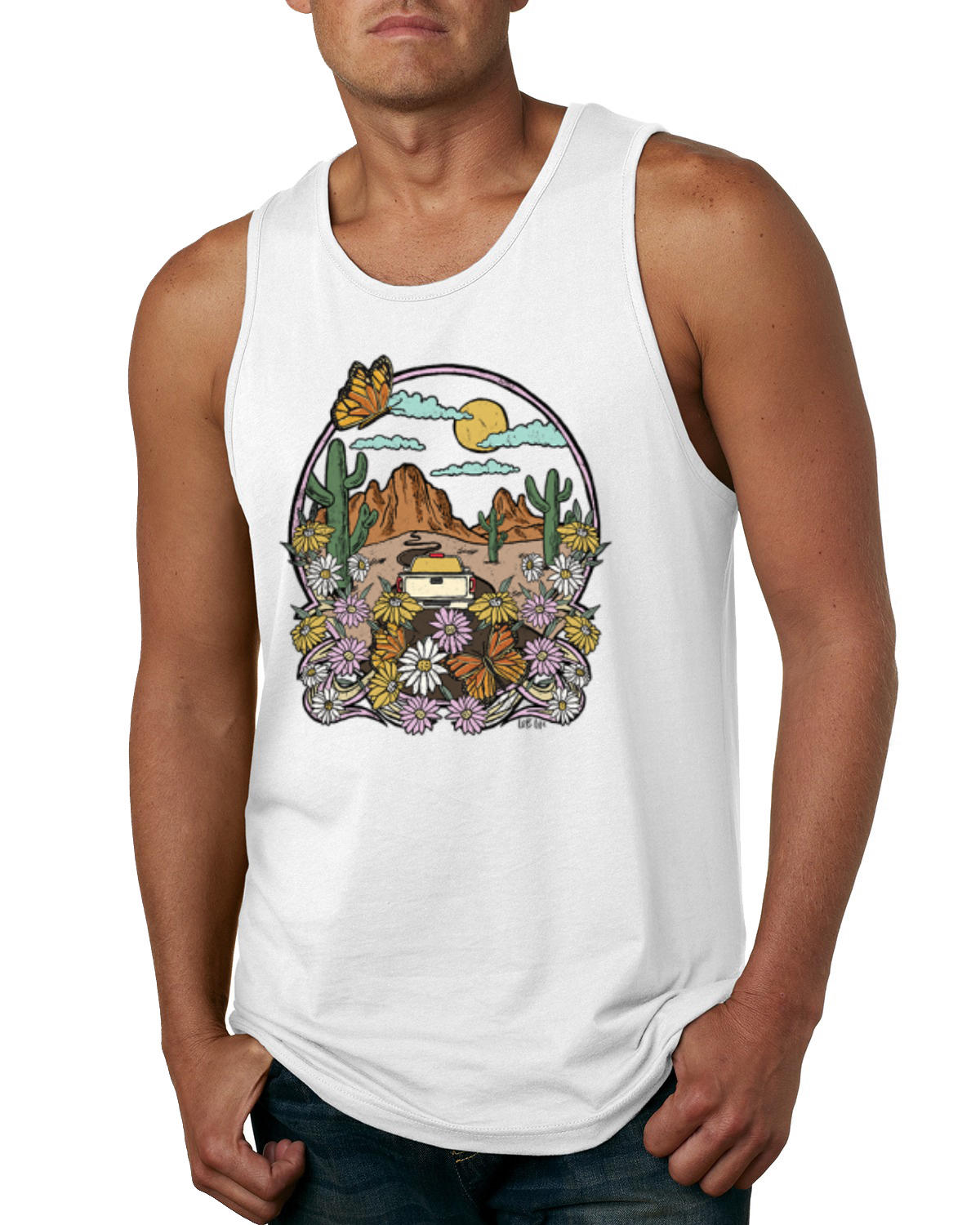 Camiseta sin mangas Paisaje de moda con margaritas cactus monarca mariposa hombre - Imagen 9 de 9