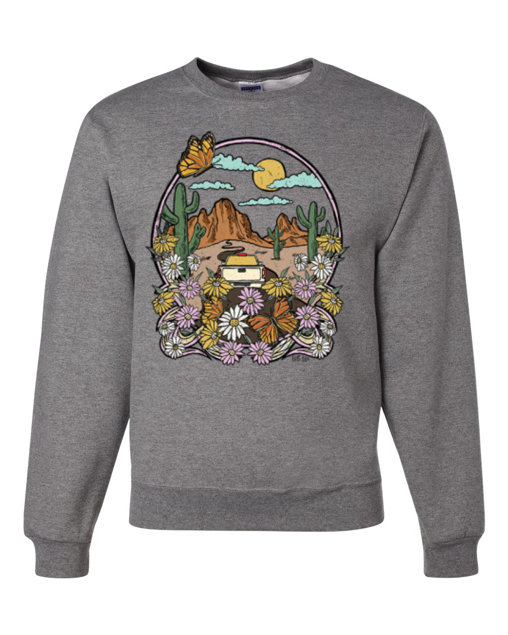 Trendy Landscape With Daisies Cactus Monarch Butterfly Unisex Sweatshirt - Picture 7 of 16