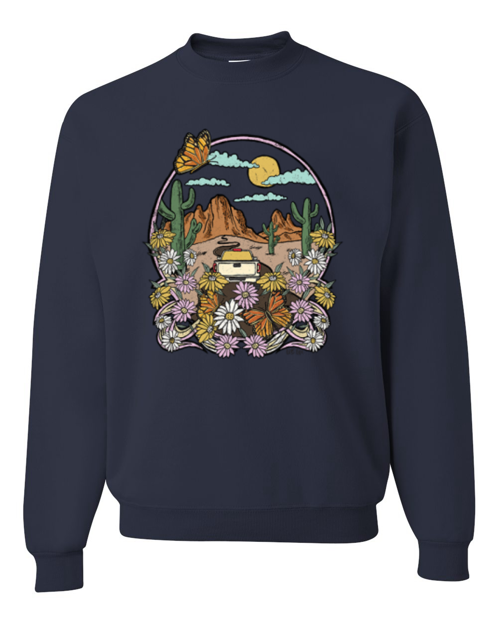 Trendy Landscape With Daisies Cactus Monarch Butterfly Unisex Sweatshirt - Picture 8 of 16