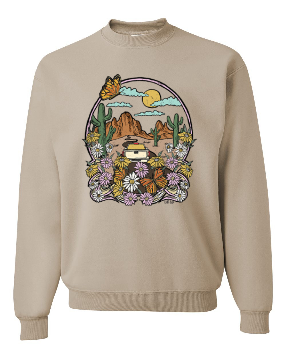 Trendy Landscape With Daisies Cactus Monarch Butterfly Unisex Sweatshirt - Picture 15 of 16