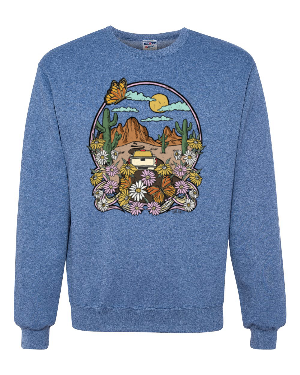 Trendy Landscape With Daisies Cactus Monarch Butterfly Unisex Sweatshirt - Picture 11 of 16