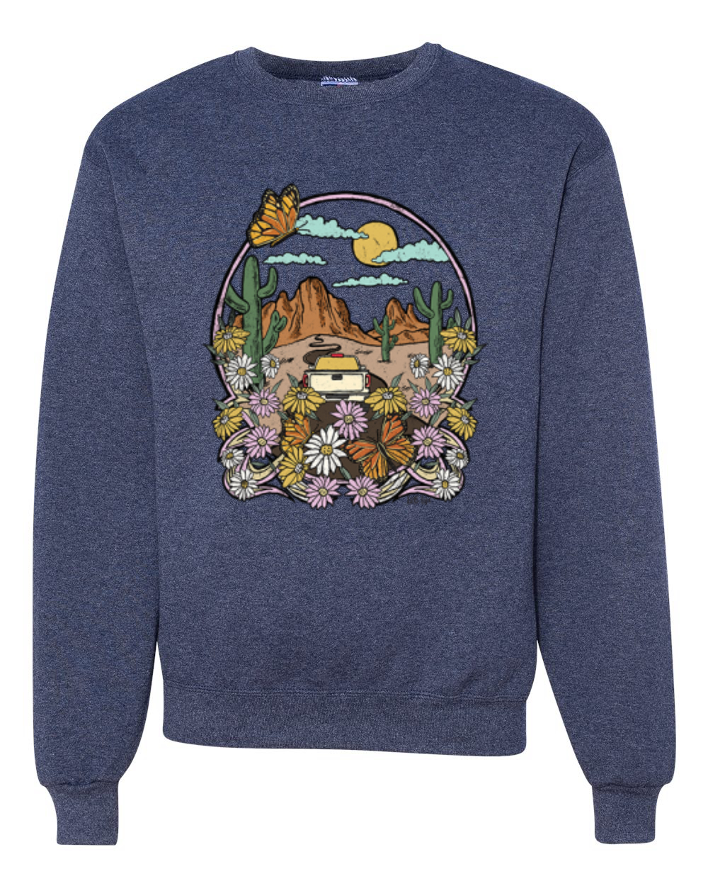 Trendy Landscape With Daisies Cactus Monarch Butterfly Unisex Sweatshirt - Picture 12 of 16