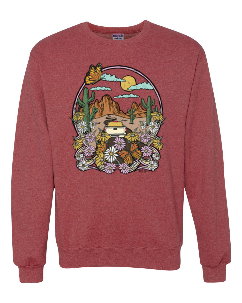 Trendy Landscape With Daisies Cactus Monarch Butterfly Unisex Sweatshirt - Picture 13 of 16