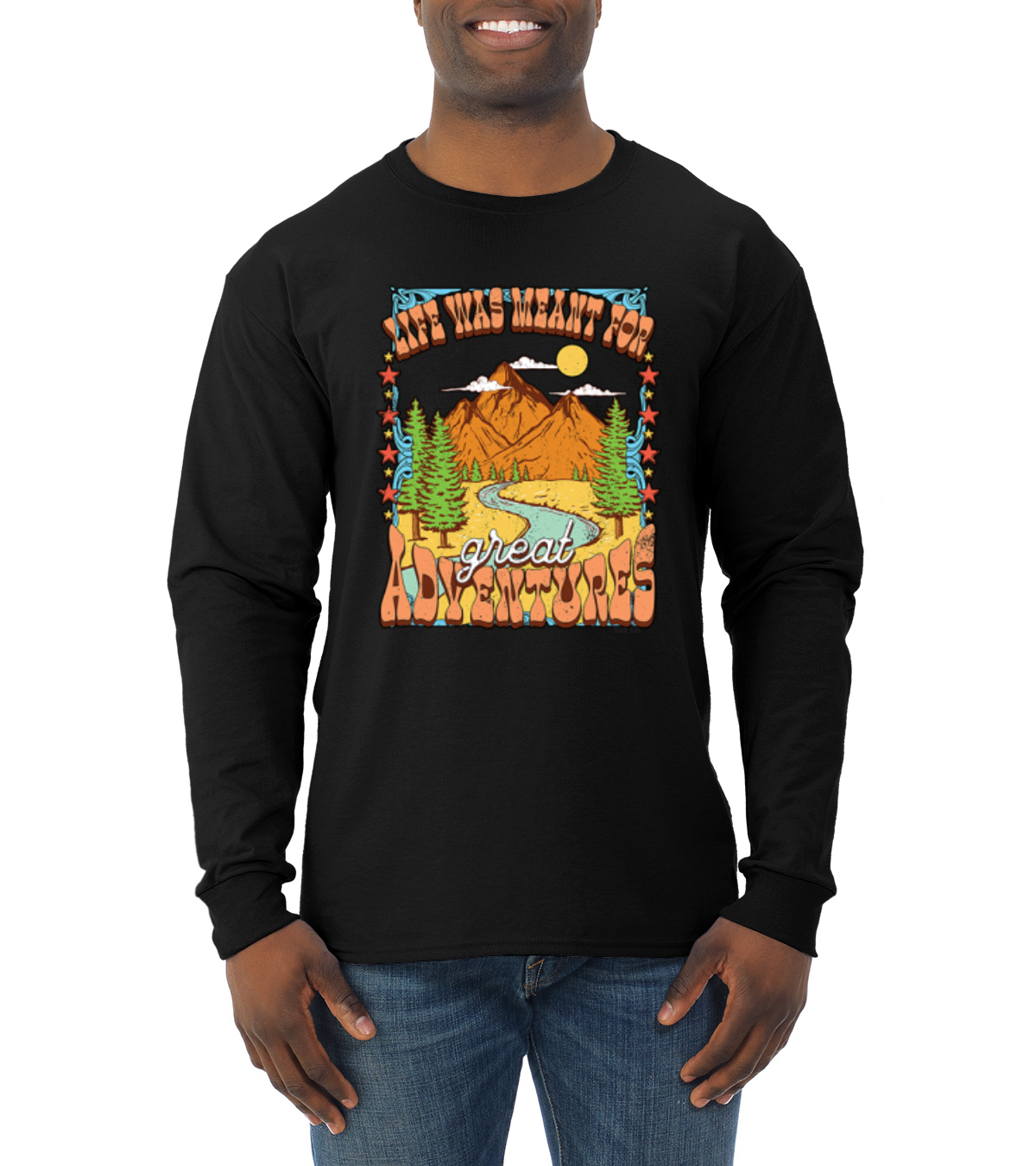 Life Was Meant For Great Adventures Mountains Pine Trees Men Long Sleeve Shirt