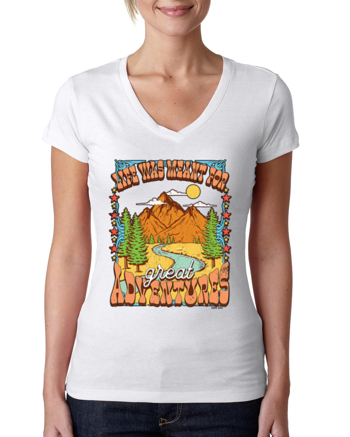Camiseta Life Was Meant For Great Adventures Mountains Mujer Calce Junior Esquina En Gran Aventuras - Imagen 8 de 10