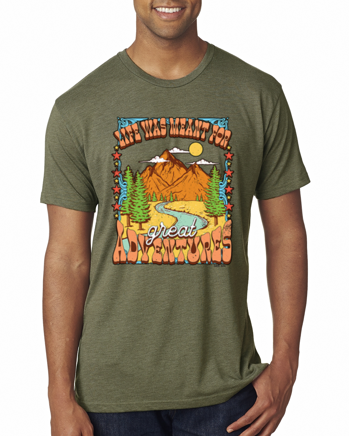 Camiseta Life Was Meant For Great Adventures Mountains Hombre Premium Tri Mezcla - Imagen 10 de 15