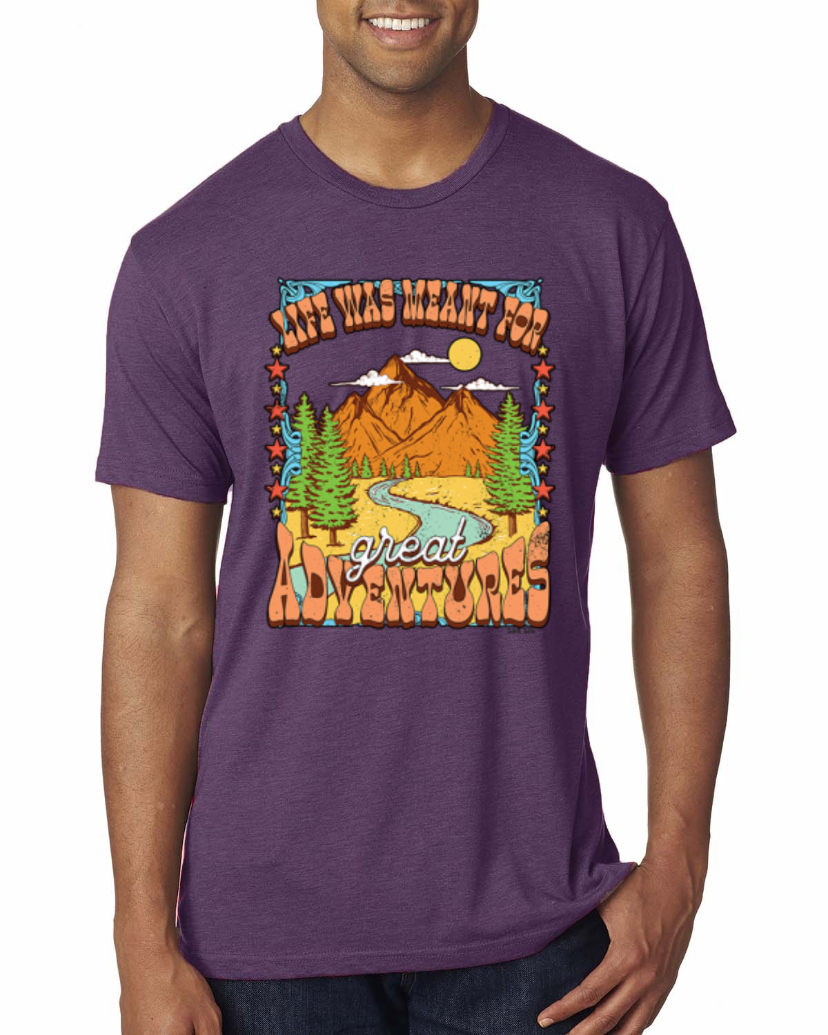 Camiseta Life Was Meant For Great Adventures Mountains Hombre Premium Tri Mezcla - Imagen 7 de 15