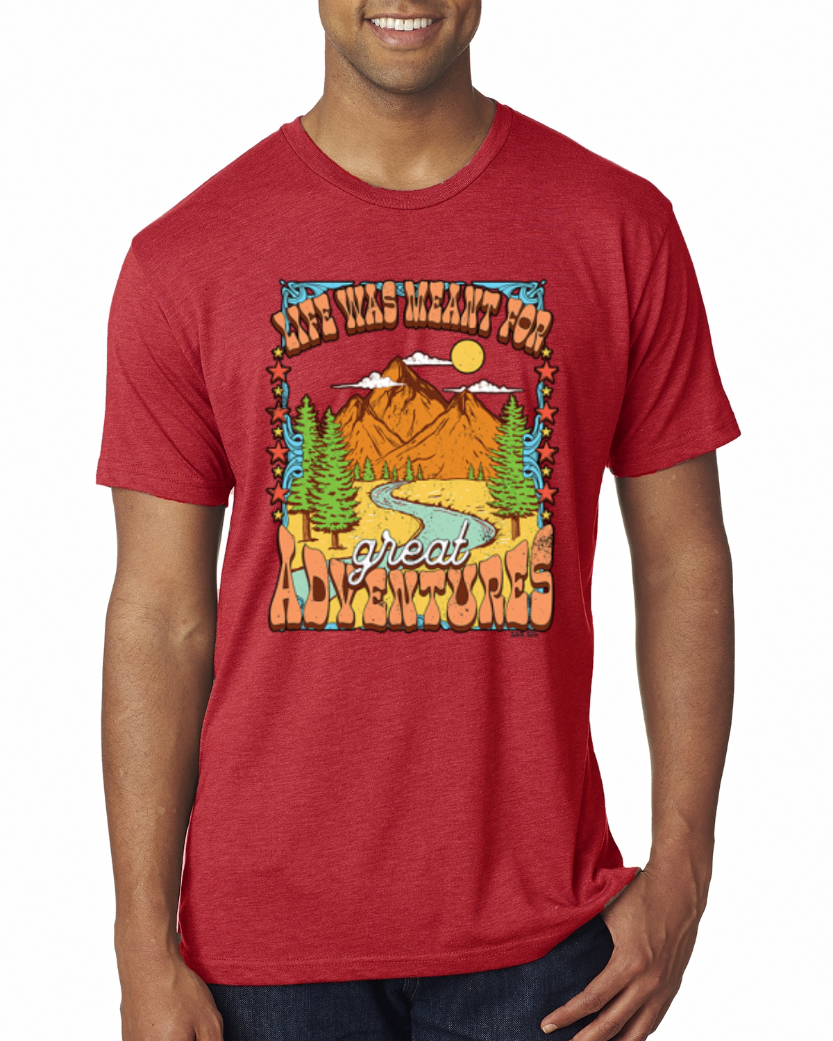 Camiseta Life Was Meant For Great Adventures Mountains Hombre Premium Tri Mezcla - Imagen 8 de 15