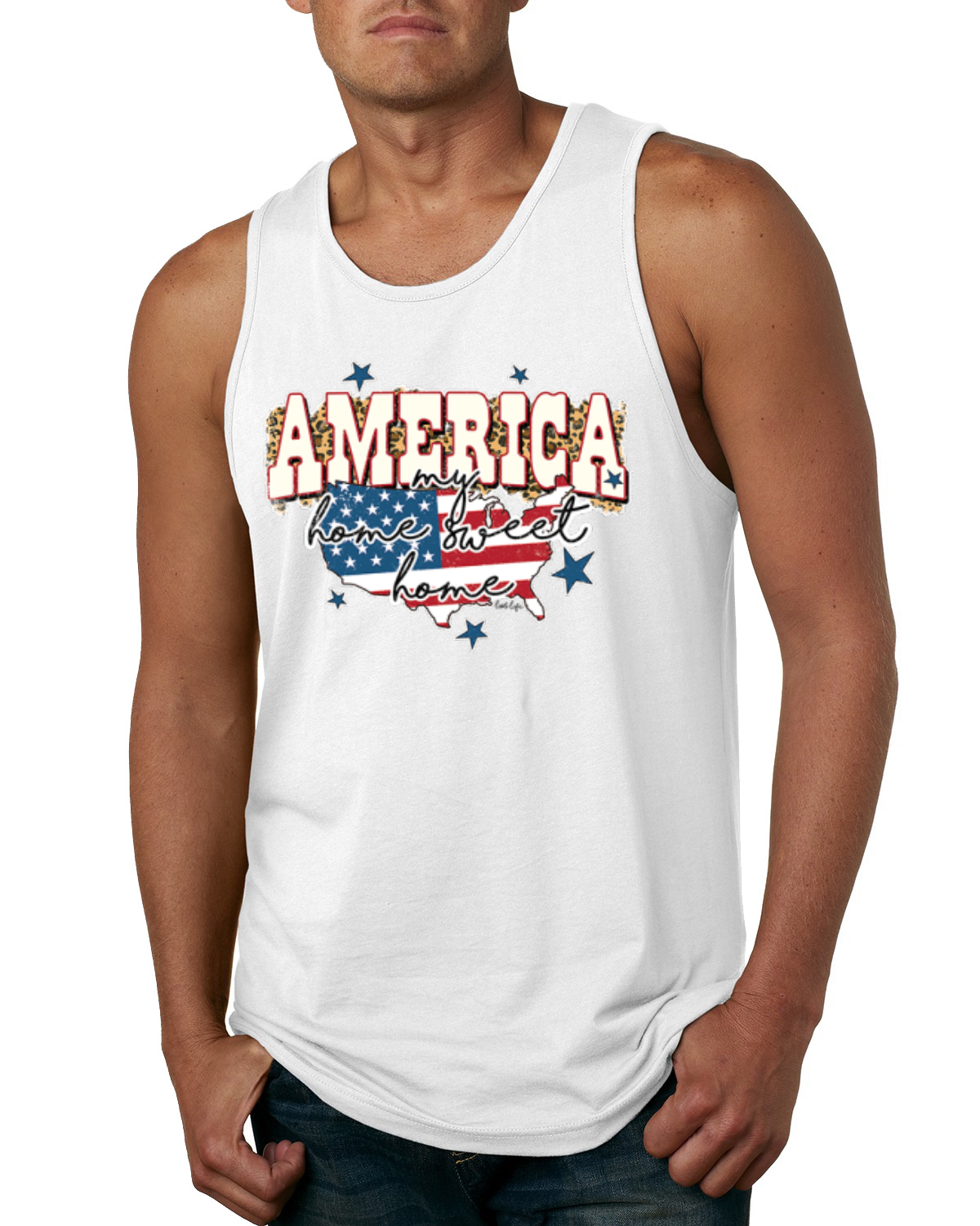 My Home Sweet Home American Flag with Stars Men Tank Top - Picture 8 of 8