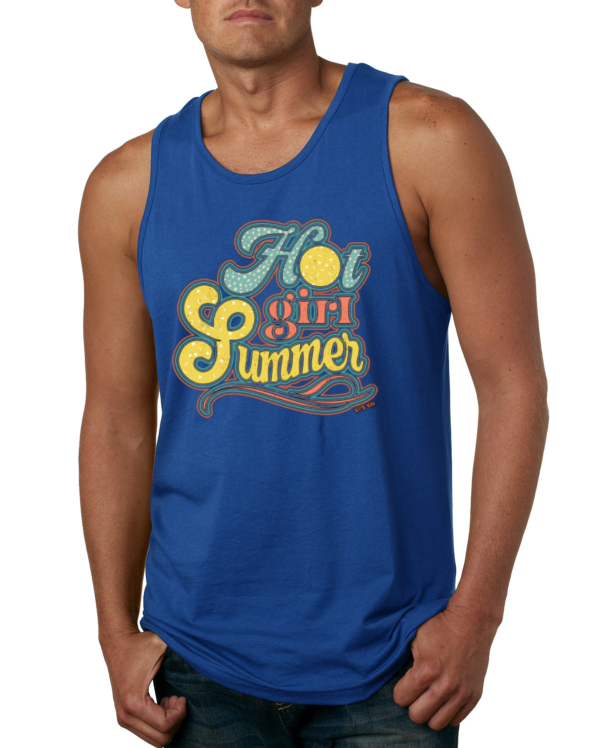 Camiseta sin mangas Lunka Dot Hot Girl Verano Rojo Amarillo Azul Hombre - Imagen 7 de 8